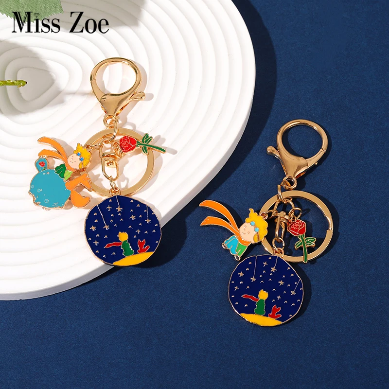 Prince Fox Rose Portachiavi Personalizzato Night Sky Planet Portachiavi Unisex Metal Classics Fairy Tale Jewelry Gift For Children