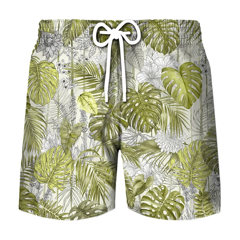 3D Printed Natural Plants Beach Shorts Men Casual Hawaii Swimsuit Quick Dry Bermuda Surf Board Shorts Pants Fashion Swim Trunks