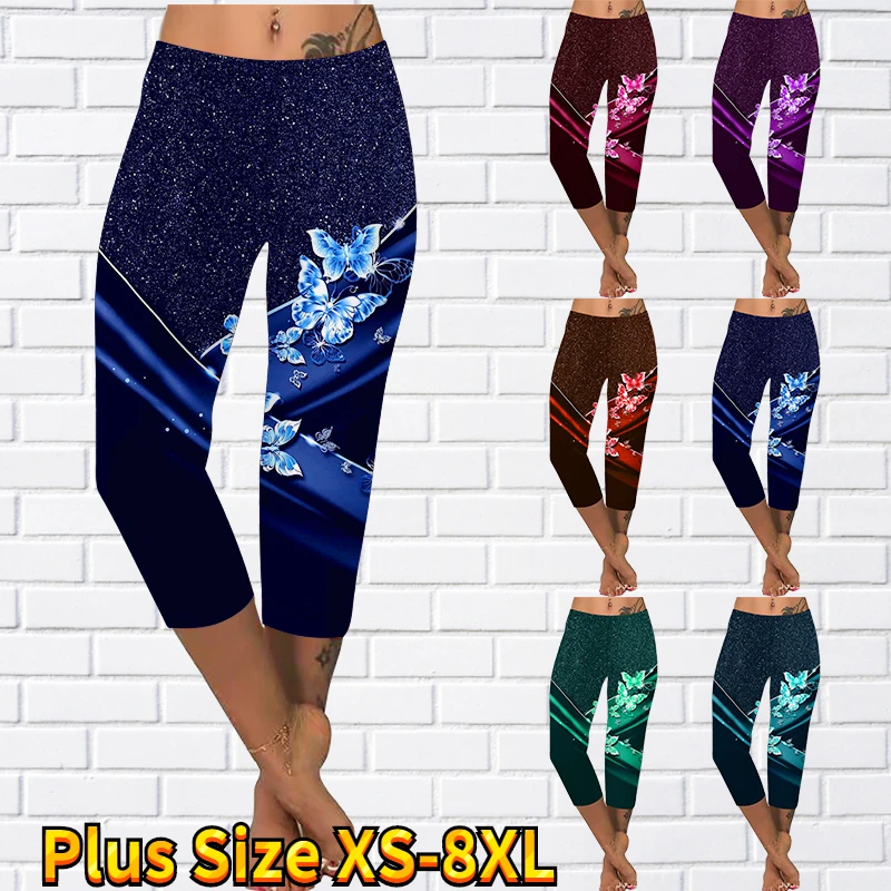 Moda Donna Farfalla Stampa Cropped Pantaloni Leggings Yoga Pantaloni Fitness Pantaloni A Matita Pantaloni Della Tuta Xs-8Xl/Stampa 3D
