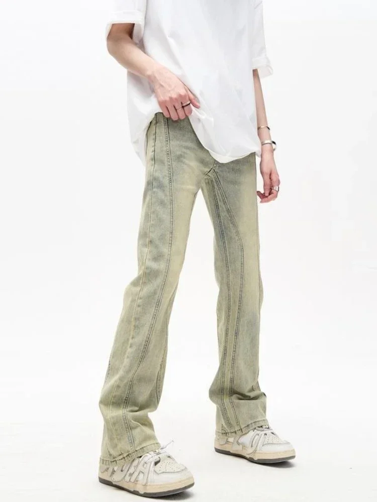Pantaloni Stretch Jeans Da Uomo Retro Elastico Uomo Pantaloni Da Cowboy Estetico Bootcut Svasato Xs Trend 2023 Autunno Abbigliamento Denim Morbido