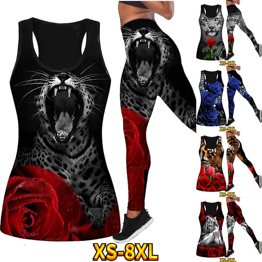 Leopard Beast Print Vest Ladies Summer Sports Running Yoga Pants Tonificante Corpo E Glutei Xs-8Xl