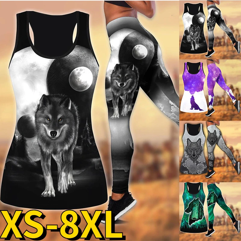 2023 Primavera Yoga Pantaloni Senza Maniche Sexy Yoga Suit Stampa 3D Activewear Set Estate Donna 2 Pezzi Senza Maniche Yoga Vestiti Xs-8Xl