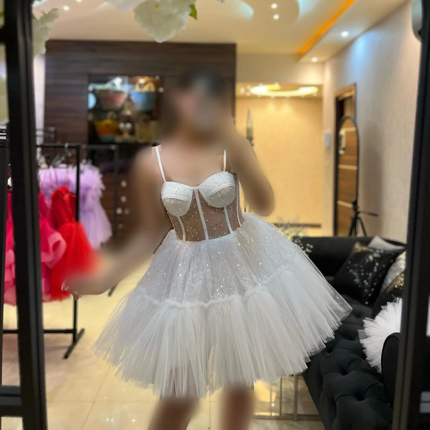 Toofgon Shiny Tulle Mini Abiti Da Sposa Sposa Volant Maniche A Sbuffo Rimovibili Una Linea Pieghe Abiti Da Sposa Abiti Da Sposa Principessa