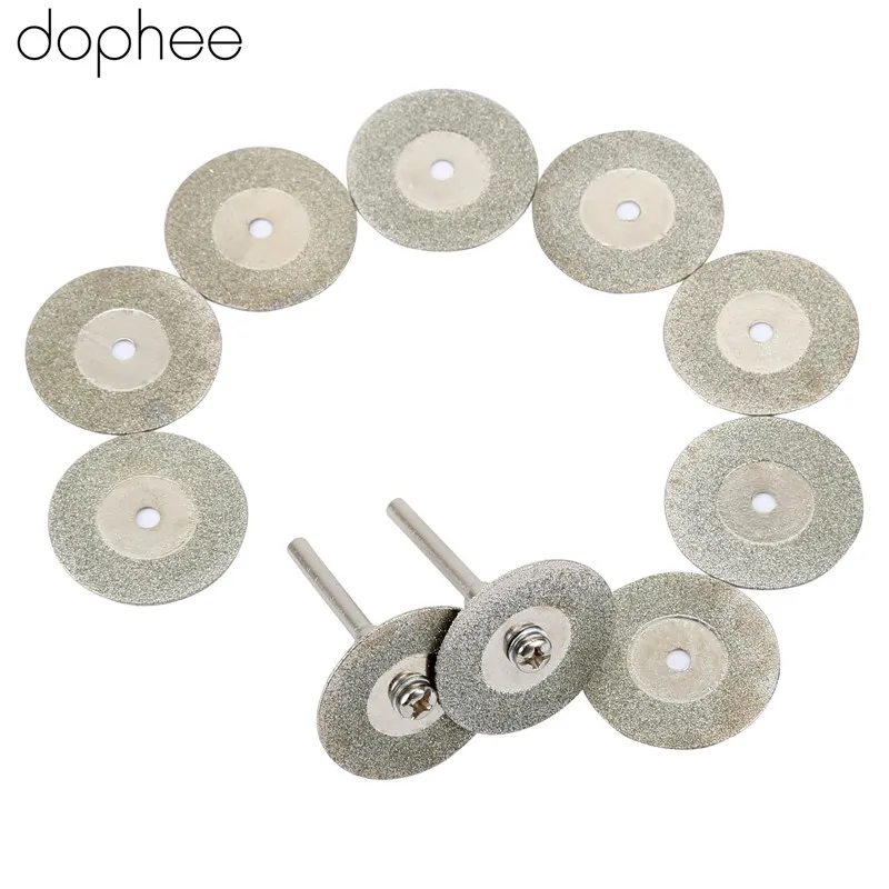 10 Pz Rotary Diamond Cutting Dremel Dremel Drills Tools25Mm Diametro Dischi Taglienti + 2X38Mm Albero Albero Dremel Accessori Dophee