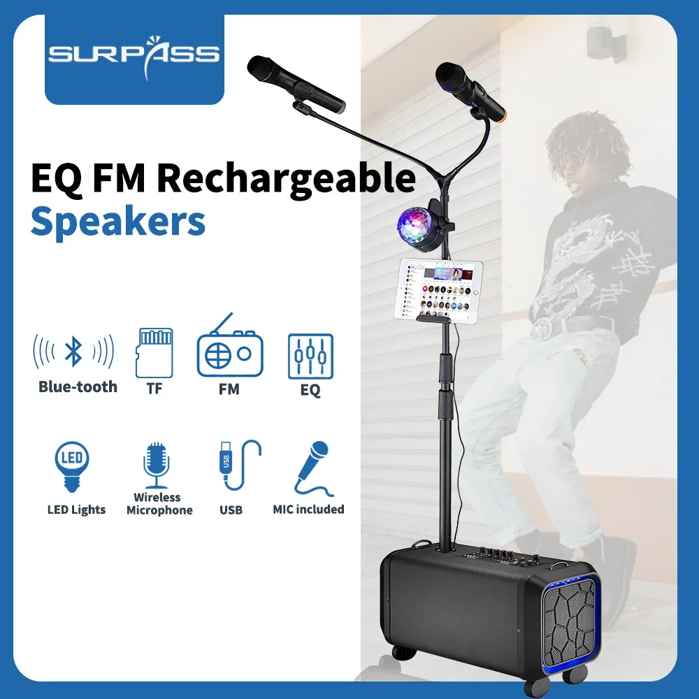 Potente Sistema Di Altoparlanti Dj Light Speakers Colonna Ad Alta Potenza Dual Woofer Da 6 Pollici Karaoke Bluetooth Portatile Con 2 Microfoni Aux