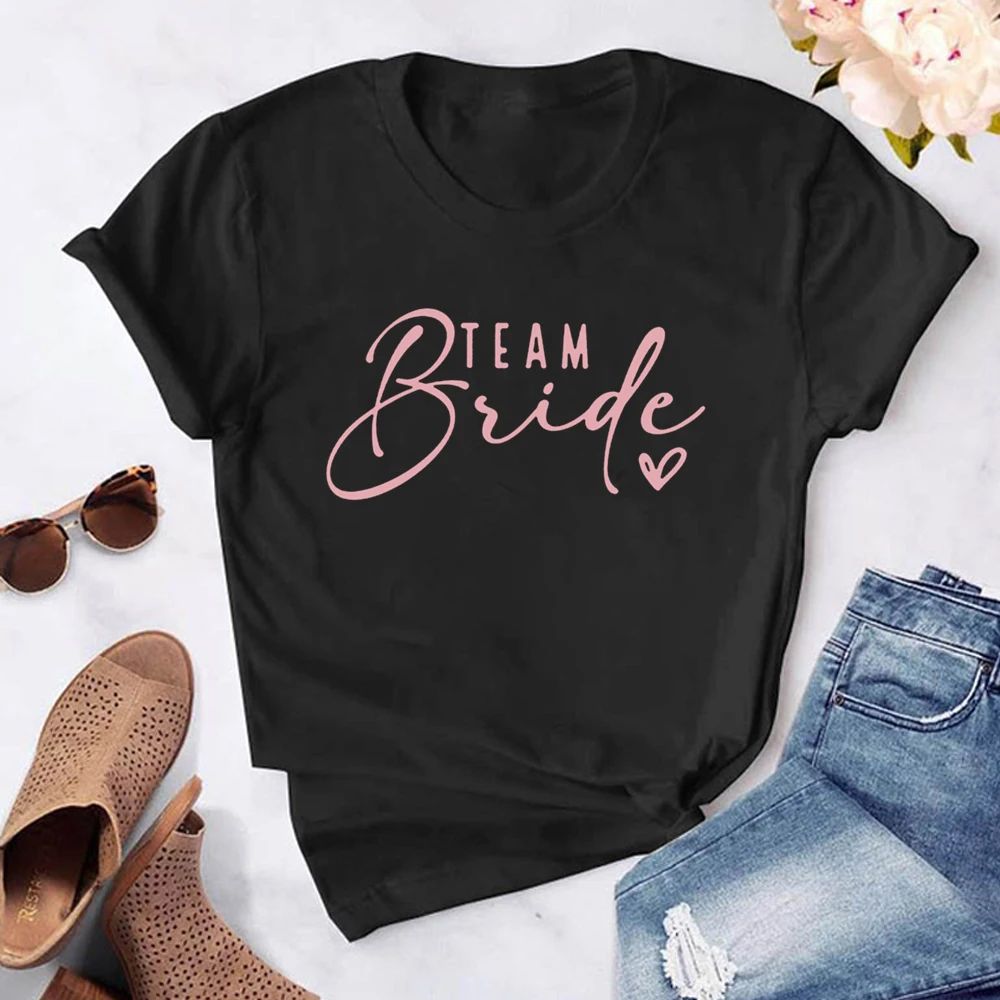 New Evjf T-Shirt Hen Party Team Bride Women Casual T-Shirt Girl Wedding Party Top Black Pink Tee Abiti Da Addio Al Nubilato