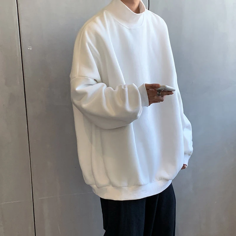 Autunno Inverno Dolcevita Manica Lunga Uomo Felpa Moda All-Match Pullover Oversize Larghi Top Daily Office Nero Bianco Rosa
