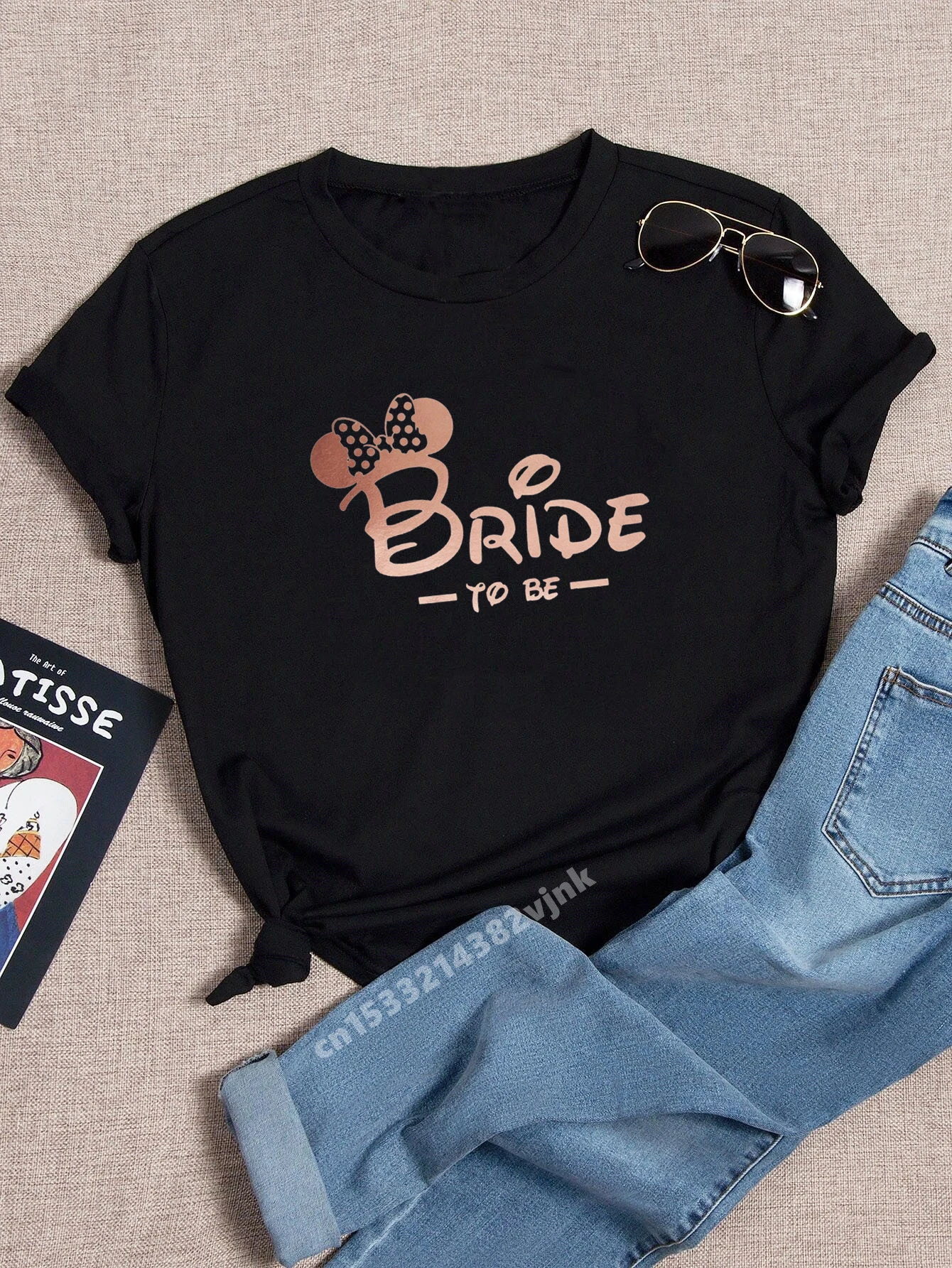 Kawaii Bride Squad Addio Al Nubilato Festa Nuziale Donna Evjf Tee Shirt Casual Ladies Basic O-Collar Nero Rosa T-Shirt A Maniche Corte