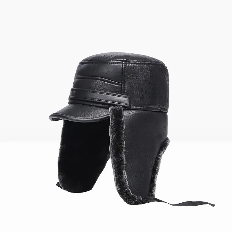 B-8549 Unisex Inverno Caldo Cappello Da Uomo In Pelle Bomber Cappelli Ispessiti Orecchio Piatto Caldo Uomo Bomber Cappello Russo Ushanka