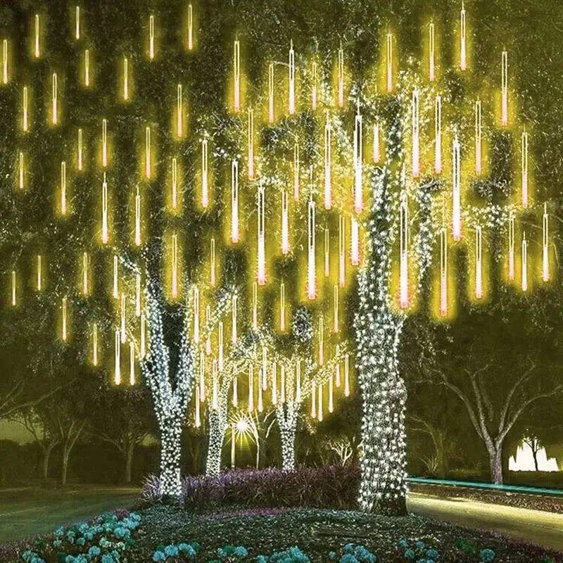 8 Tubi Meteor Shower Rain Led Holiday Lighting Street Garland Wedding Decorazioni Per L'Albero Di Natale Decorazione Del Giardino Outdoor 2024