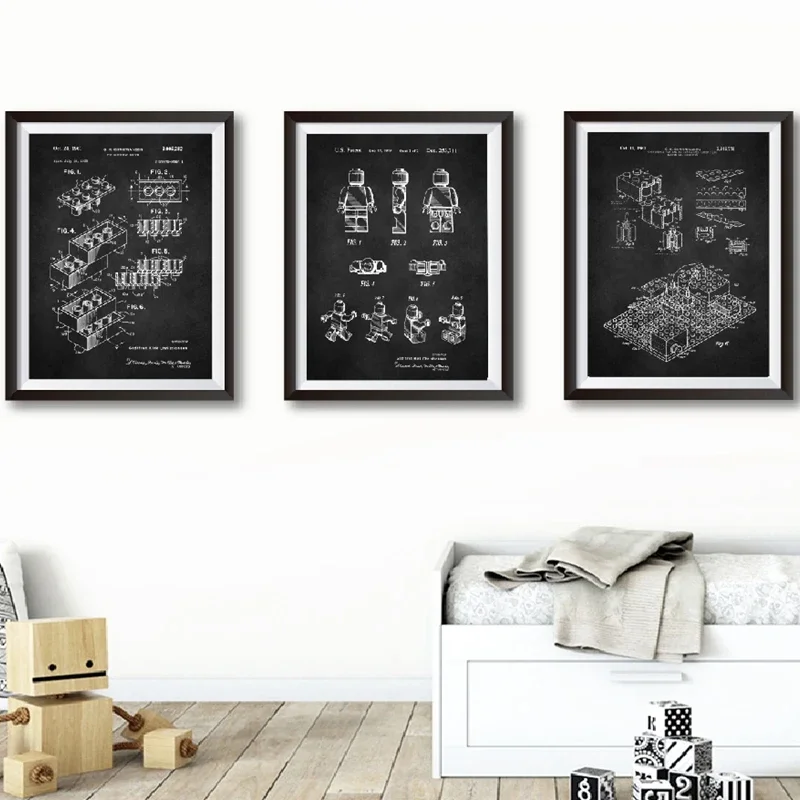 Decorazioni Per Poster Pittura Su Tela Legos Blocks Brevetto Stampa Room Decor Toy Wall Art Poster Kids Vintage Blueprint Picture