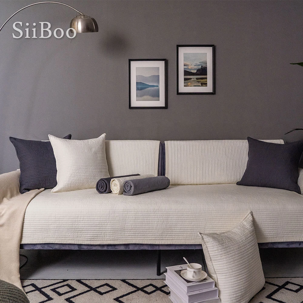 Nordic Stile Moderno Di Colore Solido Universale Antiscivolo 100% Cotone Divano Per Soggiorno Copridivano Housse Canapé Sp5920