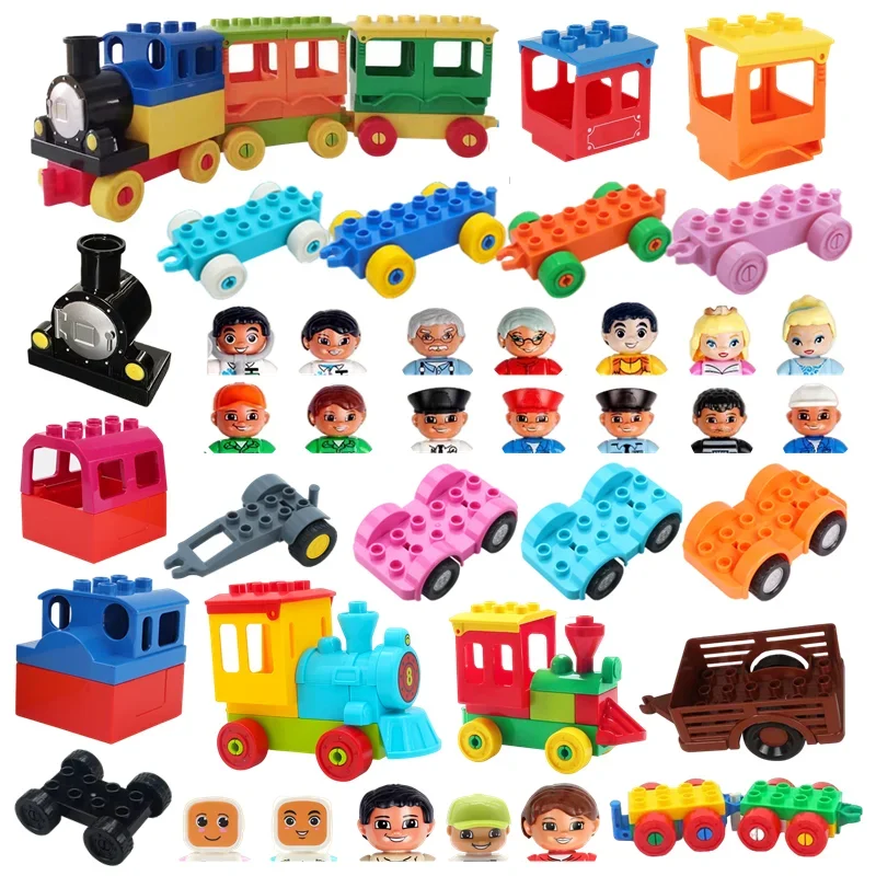 Grandi Dimensioni Building Figures Block Family Doll Police Children Kids Traffic Train Plastic Educational Creative Toy Compatibile Duplo