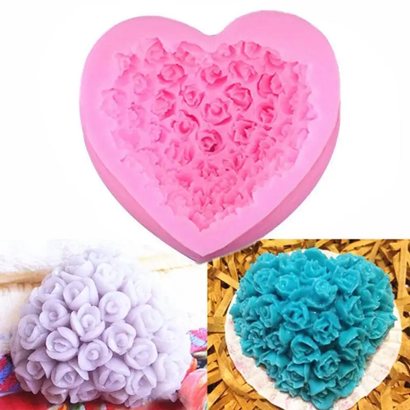 Molde De Silicona Con Forma Di Corazón Para Hacer Jabón, Con Forma Di Rosa, 3D, Per Decorazione Di Tartas, Hecho A Mano