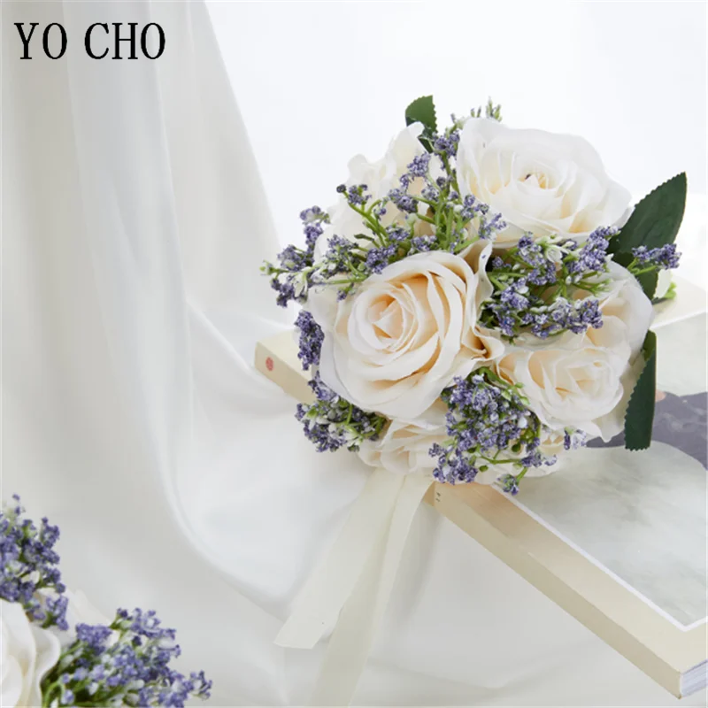 Yo Cho Damigella D'Onore Bouquet Da Sposa Nastro Di Seta Rose Fiori Artificiali Che Tengono Sposa Mariage Bouquet Matrimonio Ramo Rosas Novia