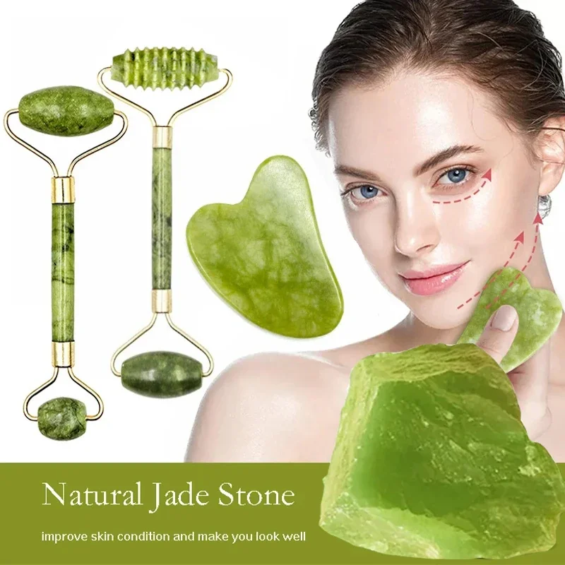 Guasha Natural Stone Massage Face Jade Roller Gua Sha Massage Tool Set Per Spa Body Visage Rouleau De Massage Rouleau Visage