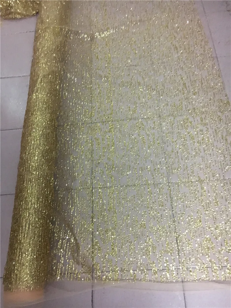 Oro Brillante Incollato Glitter Paillettes Tulle Del Merletto Del Tessuto H-101 Top Di Vendita Tessuto Africano Del Merletto Nigeriano Tessuto Frances