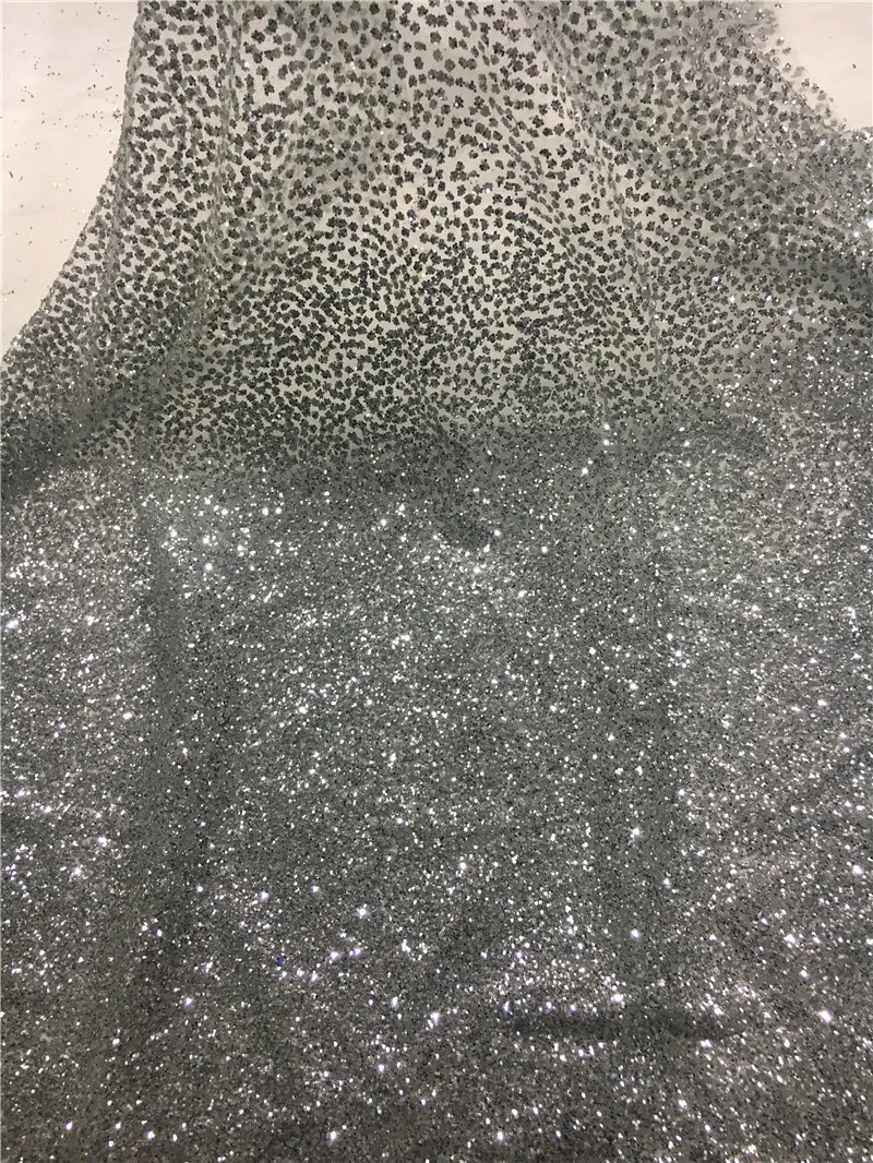 Brillante Incollato Glitter Paillettes Tessuto Africano Del Merletto Di Tulle Tessuto Di Maglia Per Il Vestito Da Sposa/Vestito Da Sera H-46 In Colore
