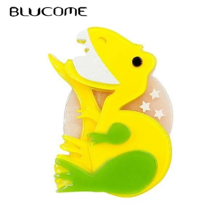 Blucome Newest Cartoon Acrylic Creative Tyrannosaurus Rex Brooch For Women Men Coat Suit Sweater Bag Laple Pins New Year Gifts