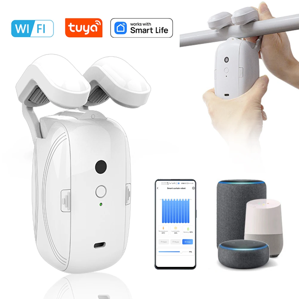 Wifi Smart Curtain Device Telecomando Voice Opener Automatico Per Tende Robot Con Sensore Di Luce Ricaricabile Timer Per Google Alexa