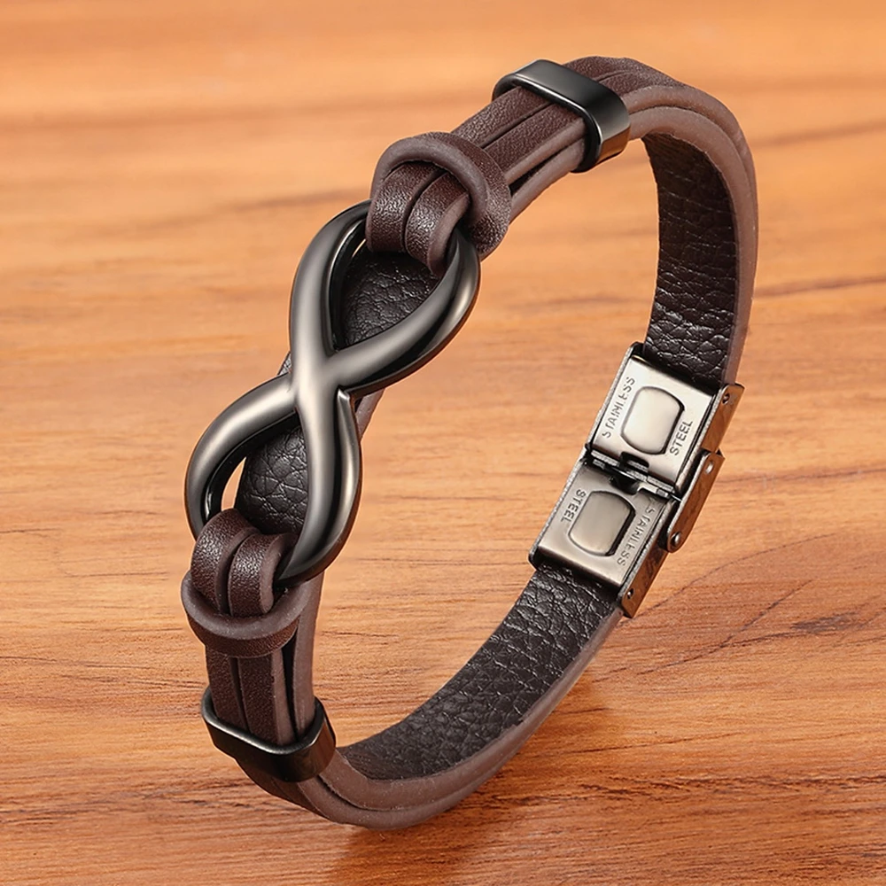 Punk Design Catena In Acciaio Inossidabile Combinazione Di Cuoio Bracciali Da Uomo Nero Oro Argento Colore Braccialetti Regali Gioielli All'Ingrosso