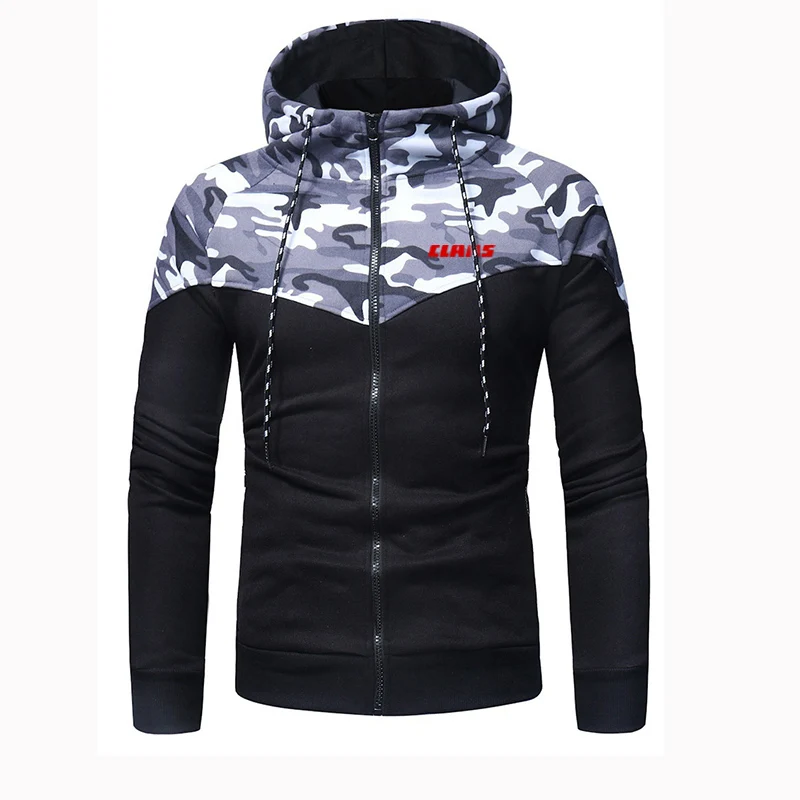 2023 New Men'S Spring Autumn Claas Printing Hoodies Camouflage Stitching Sportswear Harajuku Casual Fashion Zipper Jacket Coats