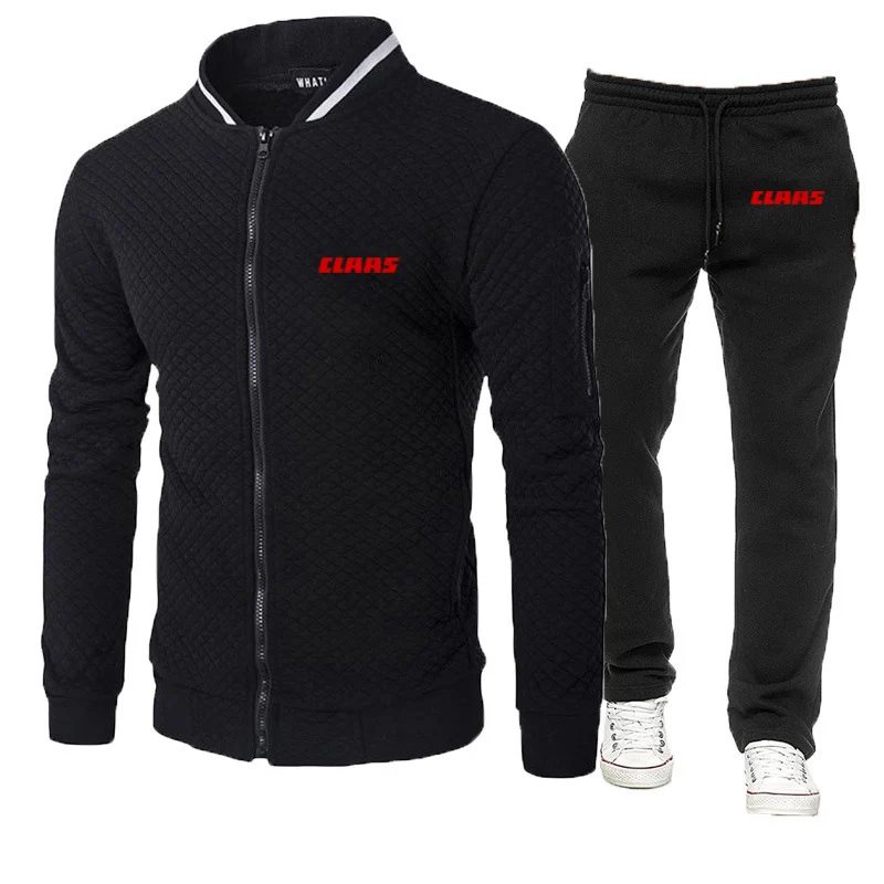 2022 New Men'S Claas Printing Spring Autumn High Quality Solid Color Fashion Zipper Jacket Sportswear + Leisure Sweatpants Suit