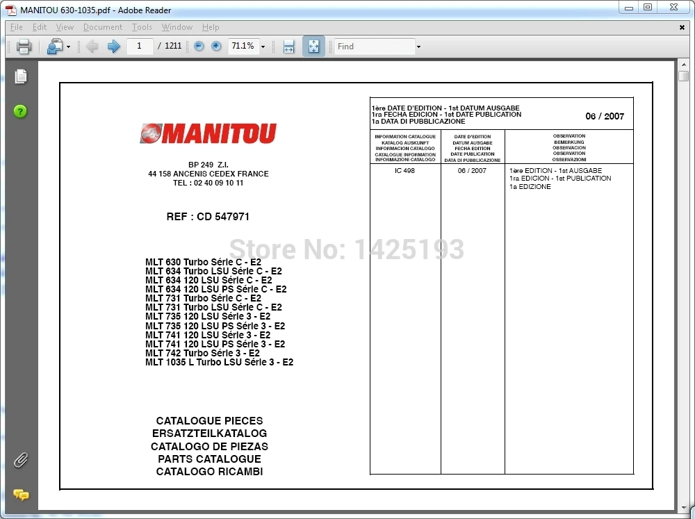 Manitou Forklift Parts Catalogs, Service Manuals And Operator'S Manuals
