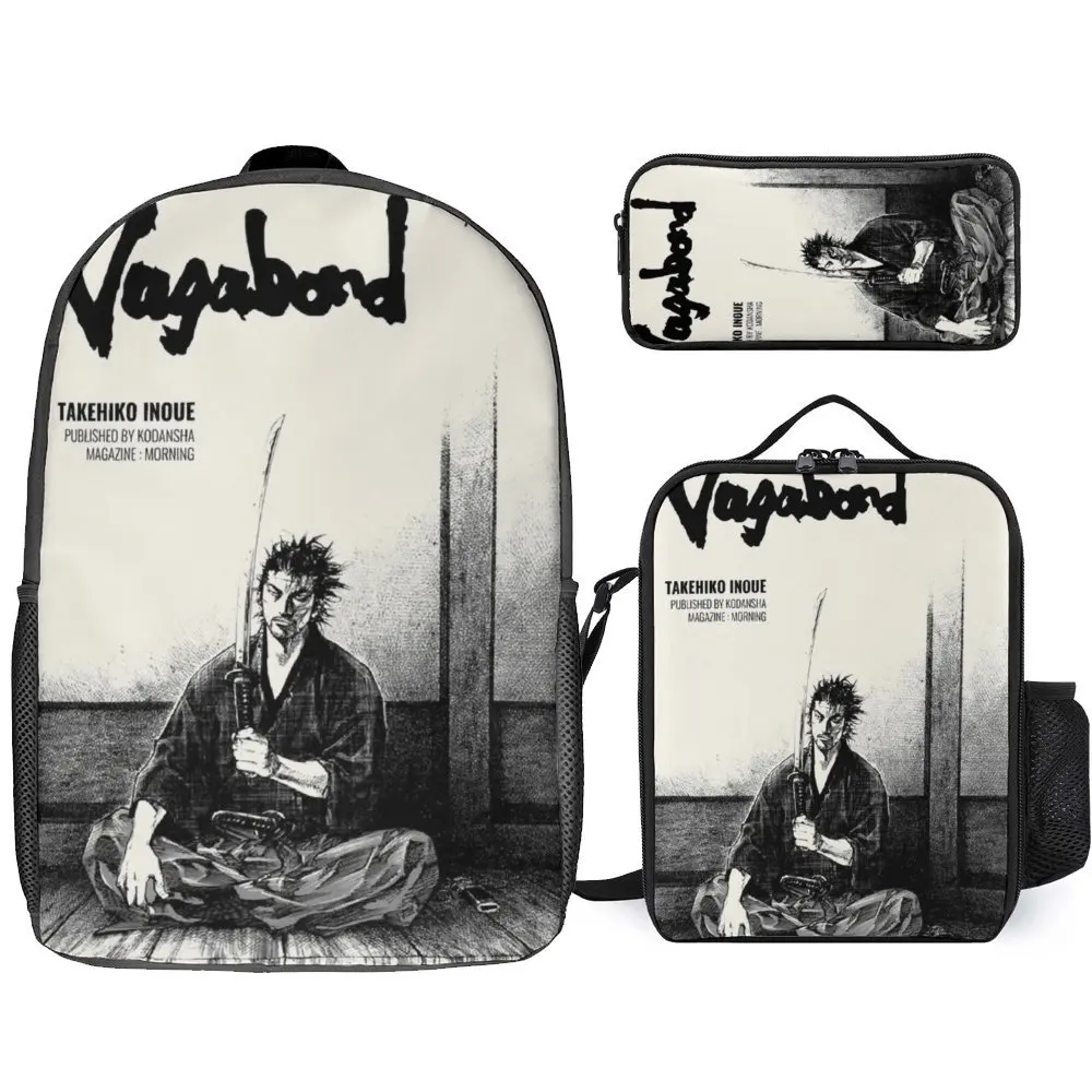 3 In 1 Set 17 Pollici Zaino Lunch Bag Pen Bag Miyamoto Musashi Vagabond Manga Style Fo Secure Funny Confortevole Summer Camps Bla