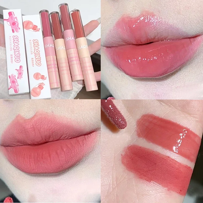 Double Head Lip Gloss Matte Mirror Water Sexy Red Tint Rossetto Liquido Waterproof Lip Gloss Lasting Lip Glaze Makeup Cosmetics