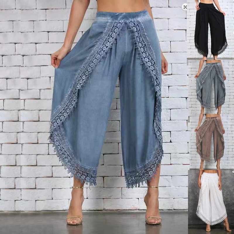Pantaloni Alla Moda Da Donna Pantaloni Sportivi Harem Larghi Pantaloni Lunghi Pantaloni Estivi Da Donna Leggeri In Pizzo Da Spiaggia