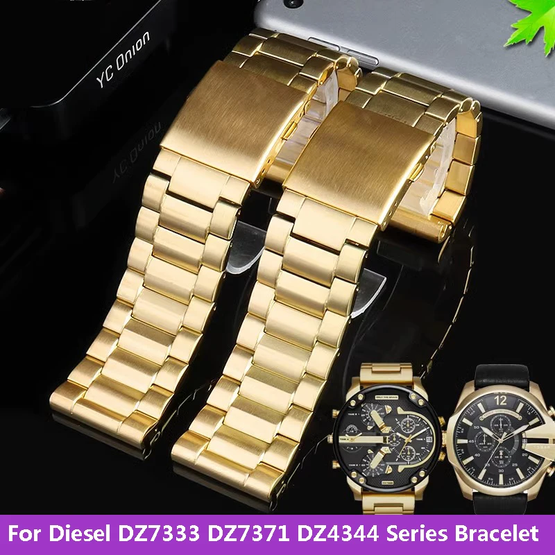 Cinturino Per Orologio Per Diesel Dz7333 Dz7371 Dz4344 Orologio Da Uomo In Oro Nero Con Cinturino In Metallo Di Precisione Solido 24Mm 26Mm 28Mm