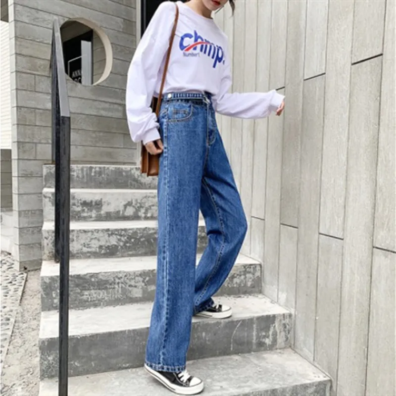 Jeans Donna Vita Alta Jeans Grigi Bel Autunno Inverno Per Abiti Abbigliamento Denim Gamba Larga Pantaloni Vintage Vogue Blu Streetwear