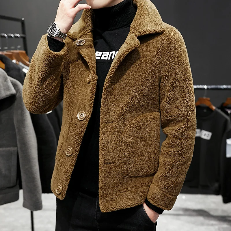 In Vogue Cappotti Corti In Velluto Granulare A Doppia Faccia Da Uomo Alla Moda Nuova Giacca Intera In Lana Con Risvolto In Tinta Unita Da Uomo