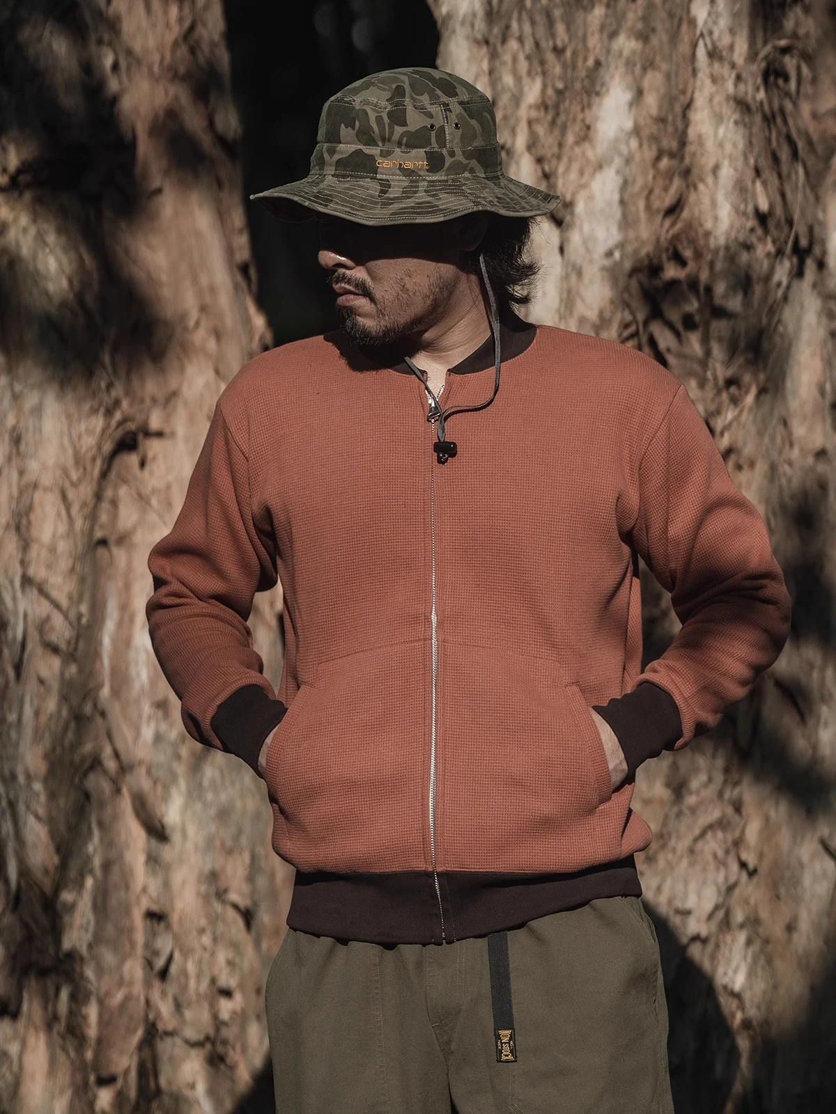 Felpa Con Zip In Maglia Waffle Non Stock Cardigan In Cotone Bicolore Da Uomo Retrò