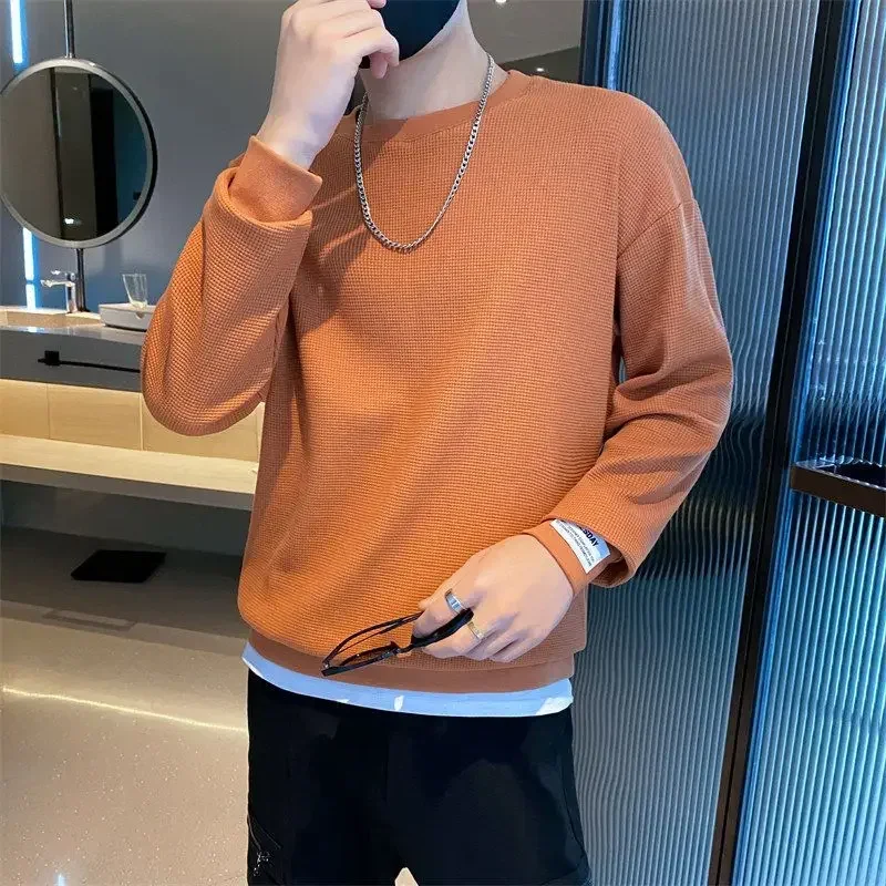 Felpe Per Uomo Impiombato Abbigliamento Uomo Senza Cappuccio Pullover Blu Top Waffle Spedizione Gratuita Offerte Semplice Streetwear No Brand