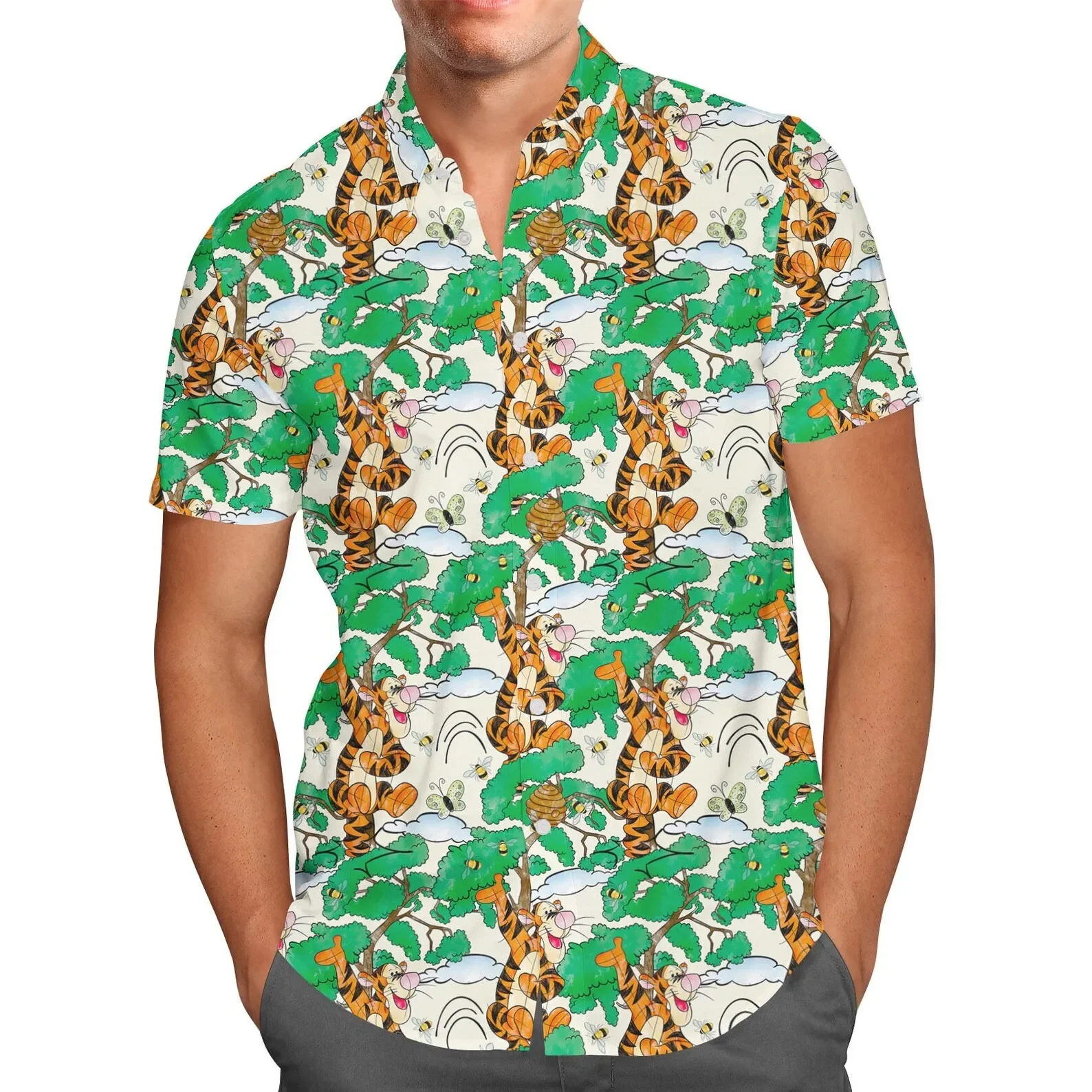 Disney Tigger Camicie Hawaiane Camicie Unisex A Maniche Corte Magliette Hawaiane Disney Camicie Vintage Abbottonate Camicie Da Spiaggia Casual