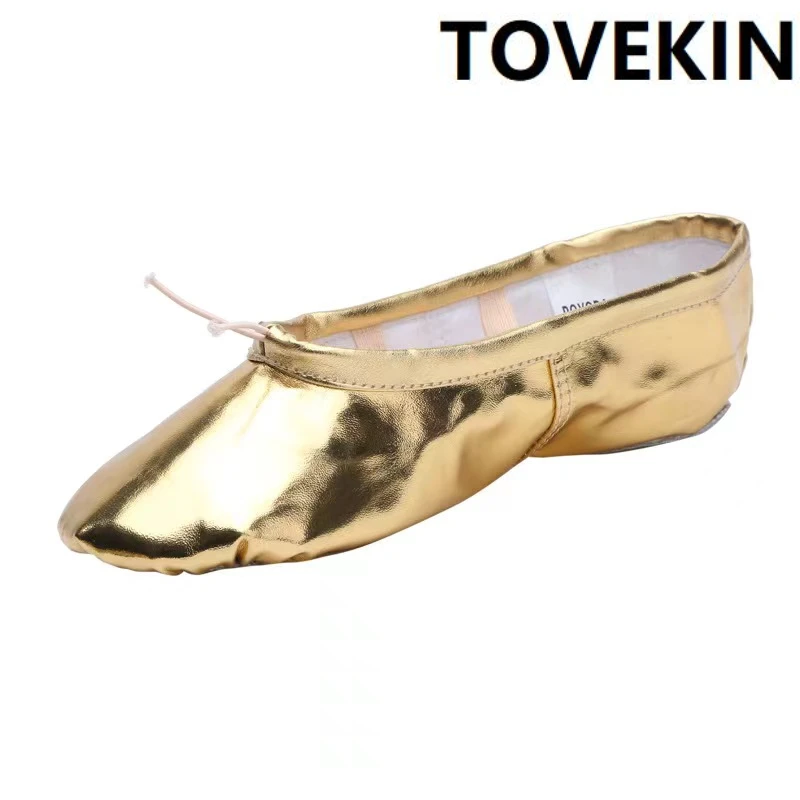 Tovn New Professional Pu Gold Silver Training Body Shaping Yoga Pantofole Belly Ballet Dance Shoes Kids Girls Woman