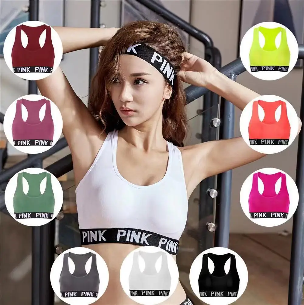 Sport Pink Women Sport Bra Fitness Workout Canotta Donna Girl Sport Yoga Running Bra Letter Print Jogging Gym Bra 6 Colori