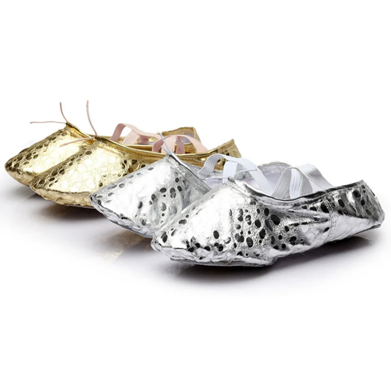 Ushine Professional Quality Pu Gold Silver Training Body-Shaping Yoga Pantofole Scarpe Belly Ballet Dance Shoes Kids Girls Women