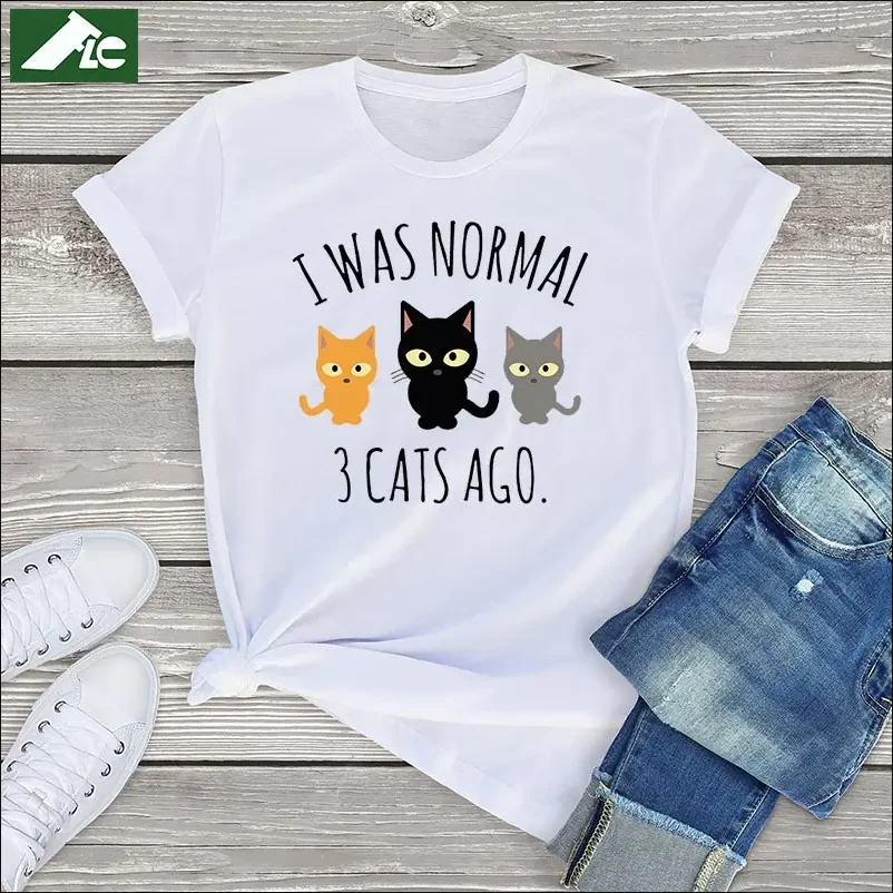 Flc Trends I Was Normal 3 Cats Ago Graphic Womens T-Shirt Summer Fashion Casual Top Kawaii Womens T-Shirt Cat Lover Gifts 3Xl