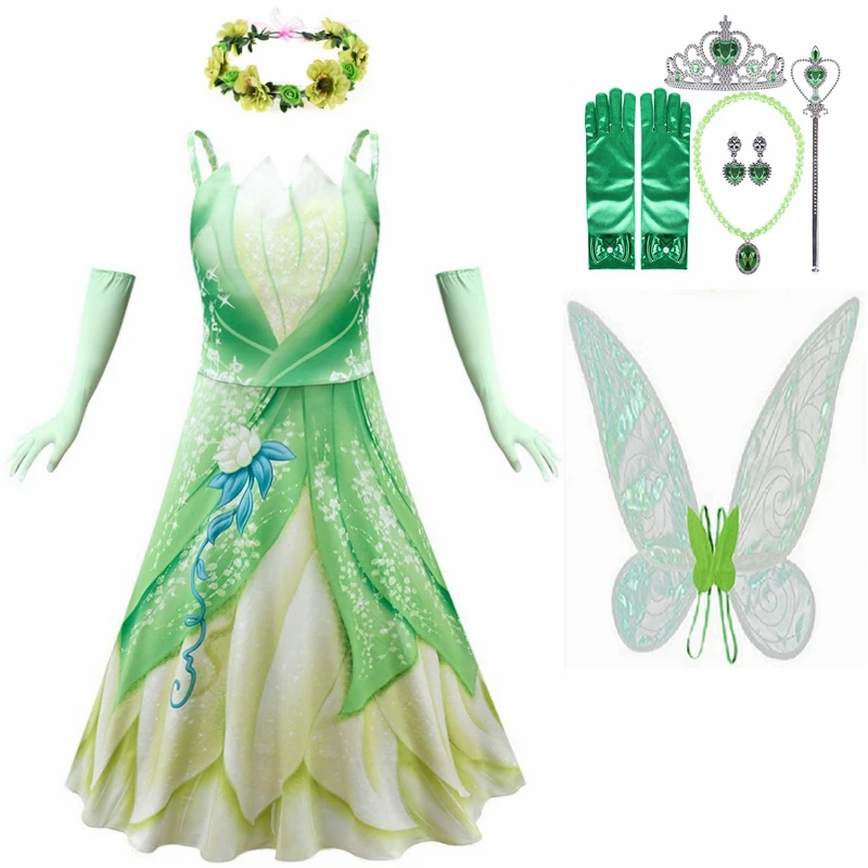 Fairy Kids Dress Up Tiana Cosplay Princess Costume Girl Fancy Dress