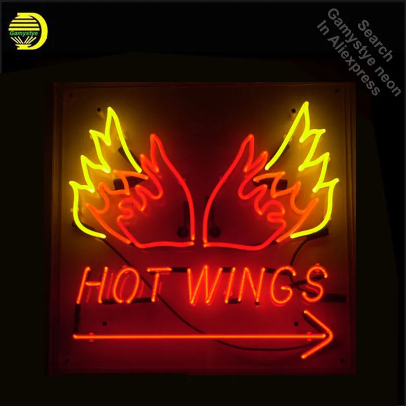 Neon Sign Hot Wing Bbq Neon Lights Beer Bar Room Display Wall Sign Window Pubblicizza La Lampada Decorare La Casa Fatta A Mano Tubo Di Vetro Reale