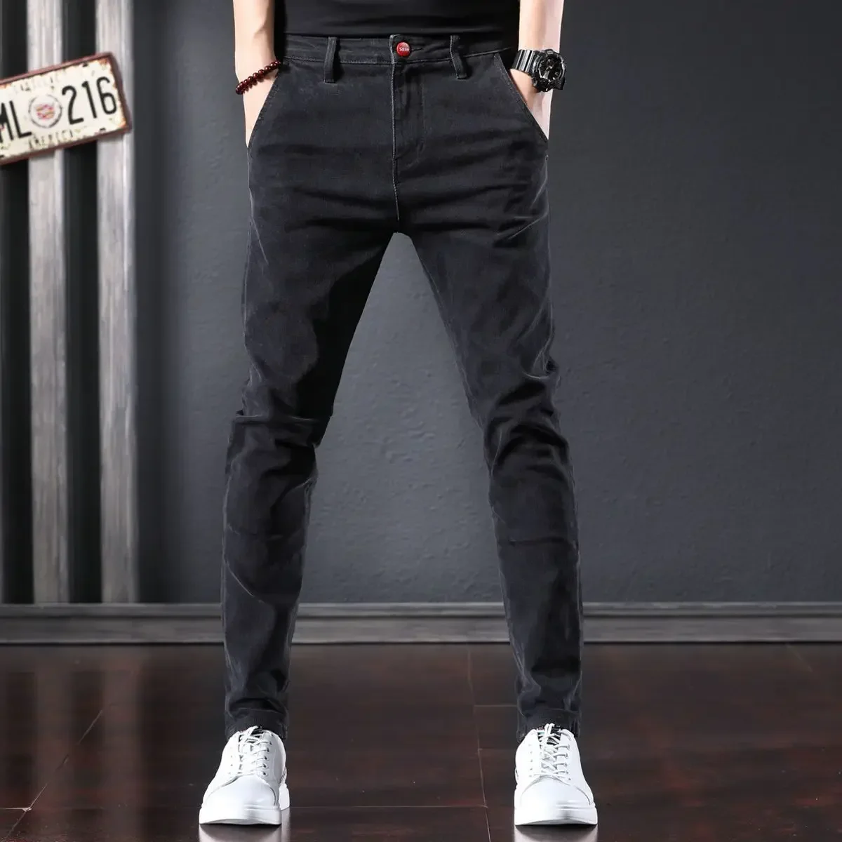 Pantaloni Da Cowboy Maschili Jeans Slim Fit Per Uomo Pantaloni Attillati Elasticizzati Plus Size Casual Regular Cheap Elastic Skinny Black Soft Xs