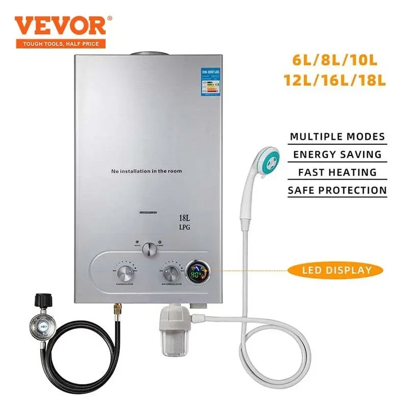 Vevor Propano Gpl Scaldabagno A Gas In Acciaio Inox Tankless Propano Gas Gpl Caldaia Elettrodomestico 6L-18L Scaldabagno