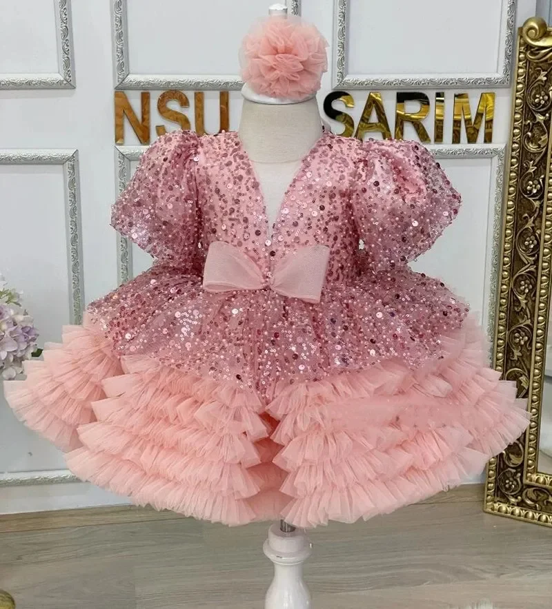 Luxury Golden Beads Mermaid Princess Flower Girl Dress Baby Kids Wedding Party Costumes First Comunion Vestido De Comunion