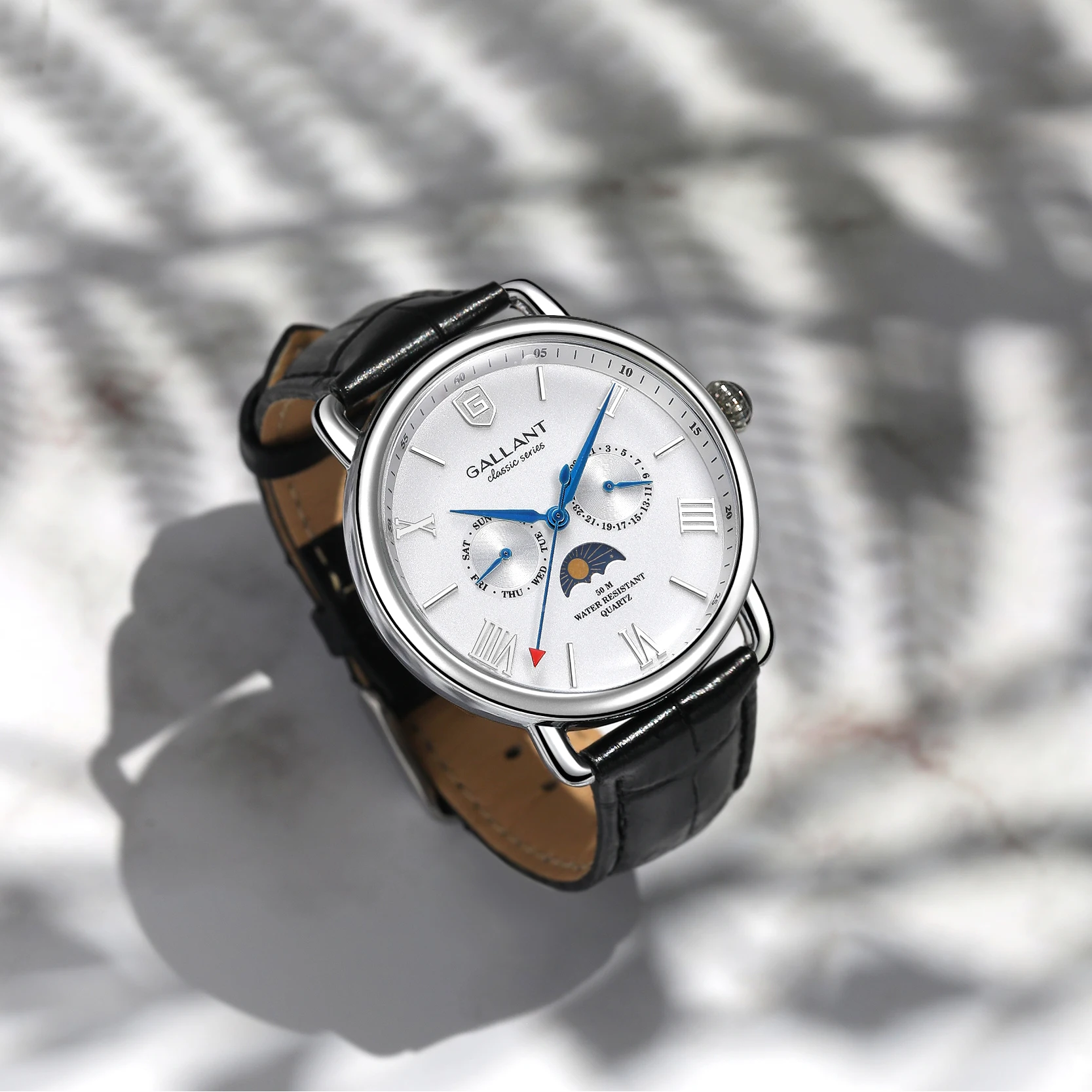 Orologio Da Polso Da Uomo Di Lusso, Orologi Al Quarzo Moon Phase Day Date Calendar Cinturino In Pelle 5Atm Dress Watches For Men
