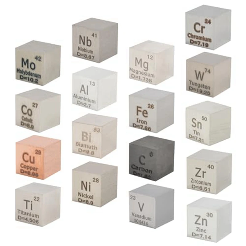 Cubi Di Elementi Metallici-Set Di Cubi Di Densità Cubi Di Centimetri Per La Serie Di Tavole Periodica-99.99% Di Elevata Purezza (0.39 Pollici/10Mm)