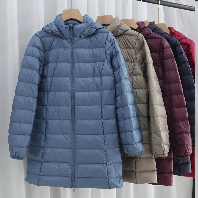 Cappello Staccabile Piumino Con Cappuccio Inverno Donna Leggero Sottile Piumino D'Anatra Bianco Parka Donna Lungo Caldo Piumino Di Grandi Dimensioni O