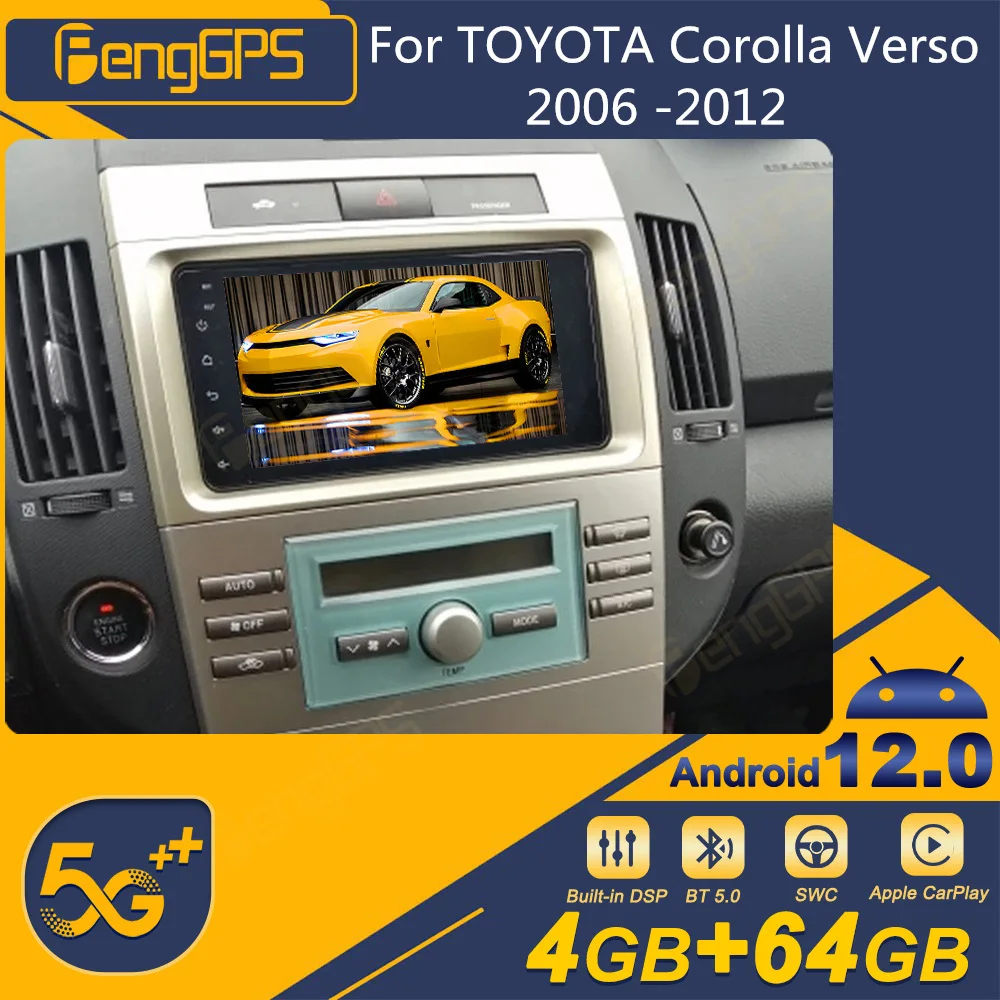 Per Toyota Corolla Verso 2006 -2012 Autoradio Android 2Din Ricevitore Stereo Autoradio Lettore Multimediale Gps Navi Schermo Unità Principale
